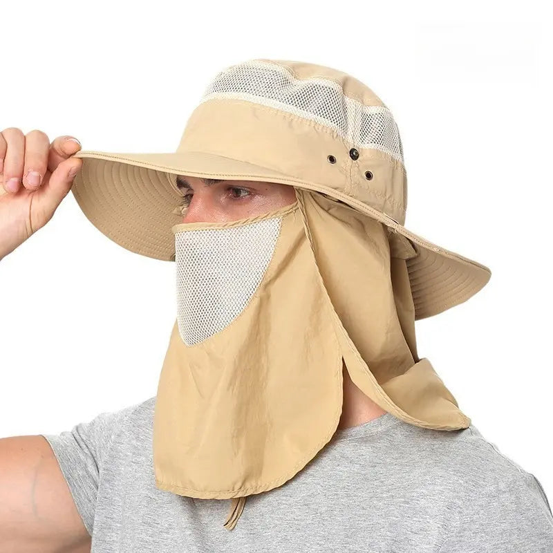 Men & Women Summer Detachable Sun Hat, Wide Brim UV Protection Fishing Hat with Face Mask, Outdoor Hiking Mountaineering Cap,Summerwins
