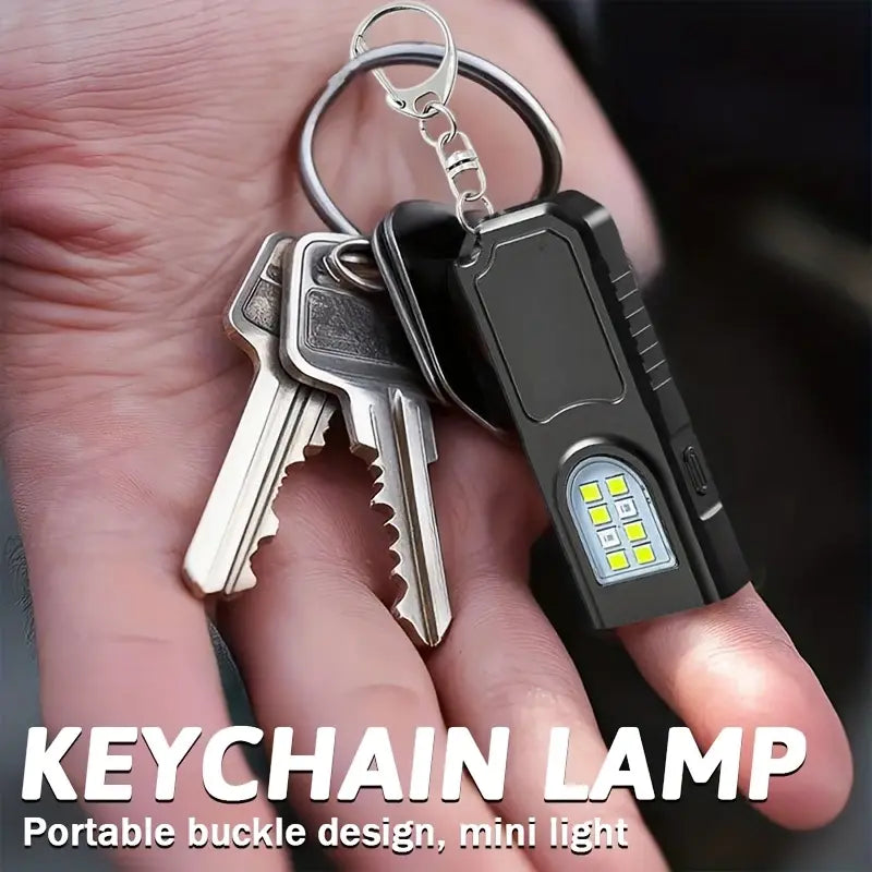 Portable USB Charging Handsfree Flashlight, Mini Keychain Lamp with Bottom Magnetic, 5 Light Modes, Emergency Lantern for Travel, Camping, Fishing