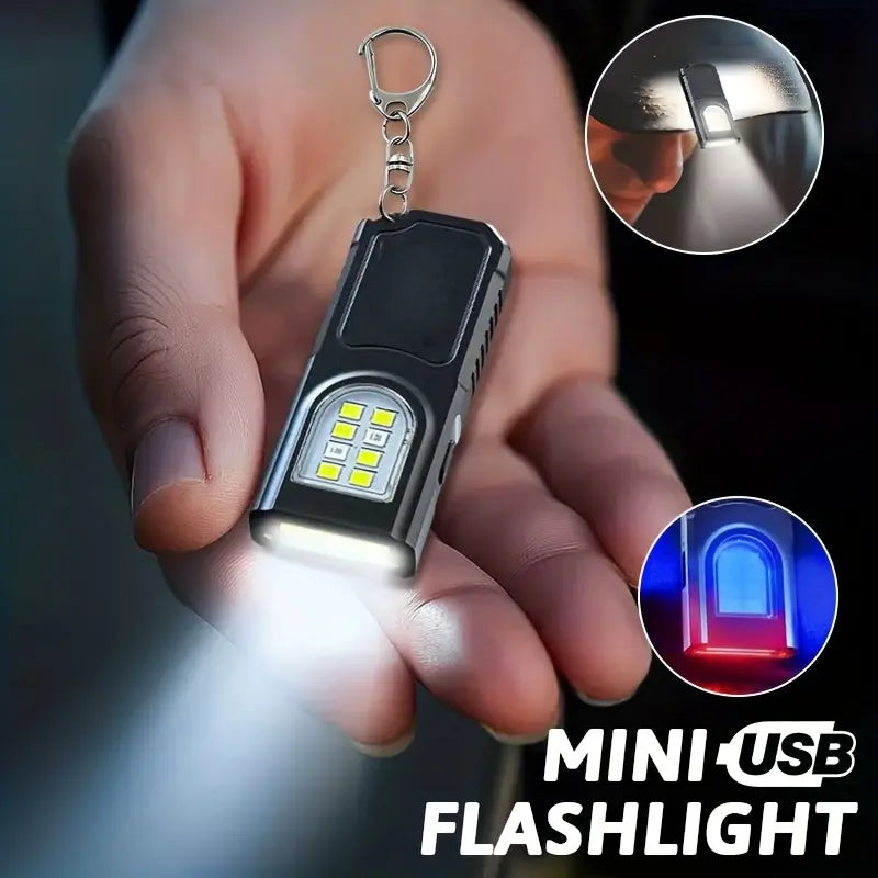 Portable USB Charging Handsfree Flashlight, Mini Keychain Lamp with Bottom Magnetic, 5 Light Modes, Emergency Lantern for Travel, Camping, Fishing