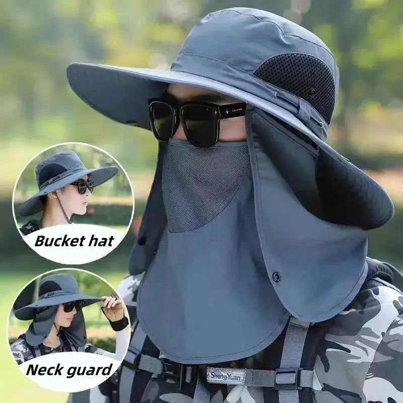 Men & Women Summer Detachable Sun Hat, Wide Brim UV Protection Fishing Hat with Face Mask, Outdoor Hiking Mountaineering Cap,Summerwins