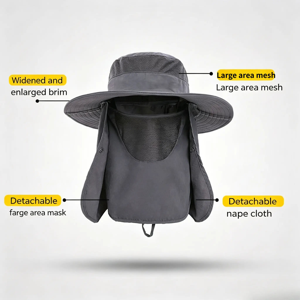 Men & Women Summer Detachable Sun Hat, Wide Brim UV Protection Fishing Hat with Face Mask, Outdoor Hiking Mountaineering Cap,Summerwins