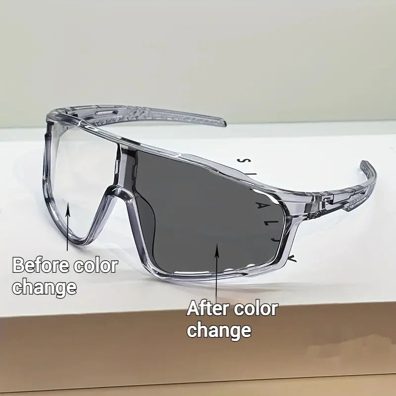 Uv-Protective Sunglasses for Hiking & Cycling - Windproof, Changes Color in Response to UV Intensity; the Stronger the UV Light, the Deeper the Color Change.Sand-Resistant Sports Eyewear with Versatile, Stylish Photochromic Lenses