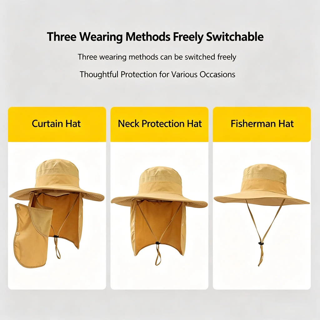 Men & Women Summer Detachable Sun Hat, Wide Brim UV Protection Fishing Hat with Face Mask, Outdoor Hiking Mountaineering Cap,Summerwins