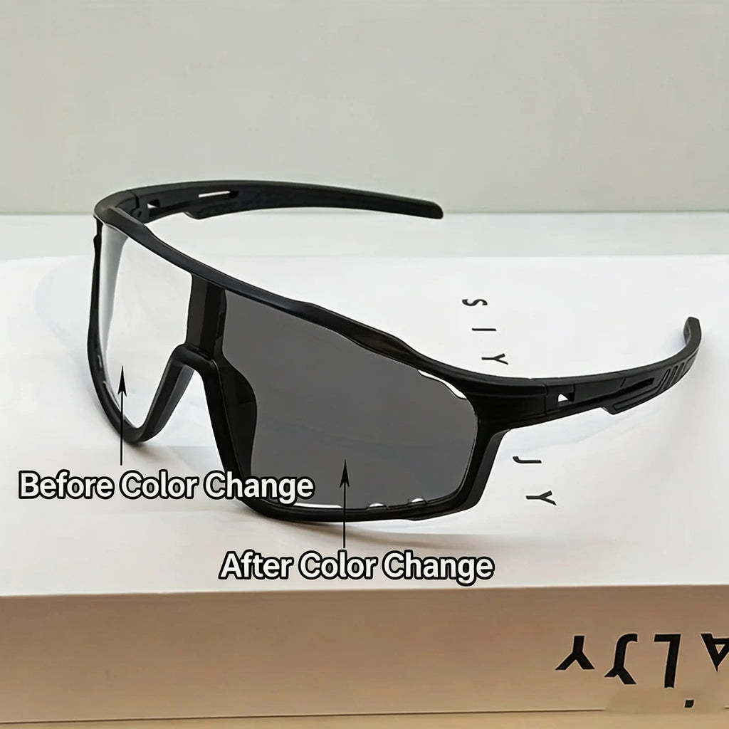 Uv-Protective Sunglasses for Hiking & Cycling - Windproof, Changes Color in Response to UV Intensity; the Stronger the UV Light, the Deeper the Color Change.Sand-Resistant Sports Eyewear with Versatile, Stylish Photochromic Lenses