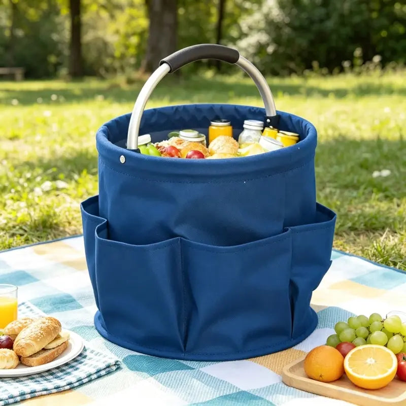 Foldable Multi-Pocket Picnic Storage Basket, Portable Laundry Bag, Outdoor Camping Travel Organizer, Large Capacity Waterproof Storage Bin, Multiple Colors Available, Outdoor Camping Supplies, Camping Accessories