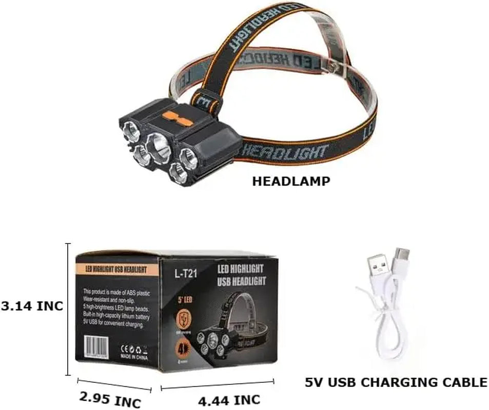 2 Pack Rechargeable LED Headlamp, 3 Modes Waterproof Head Light, Adjustable Bright Head Flashlight for Outdoor Camping, Hiking, Trekking, One for You One for Partner, or Keep One as Backup, Hands-Free Lightweight Gear for Trail, Tent Setup & Night Fishing