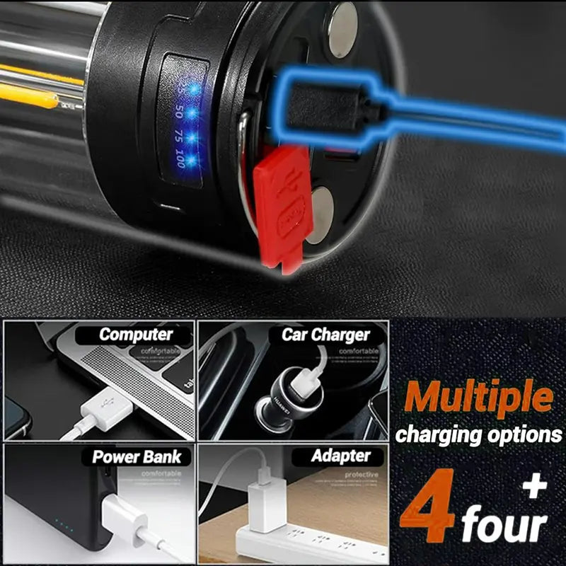 High Lumen Super Bright Magnetic Camping Lantern Handheld Rechargeable Flashlight with 4 Lighting Modes COB Side Light USB-C Charging Digital Display Portable Camping Lantern Long-Lasting Power for Outdoor Camping Hiking Labor Day Sale Sale Ends Soon Camp