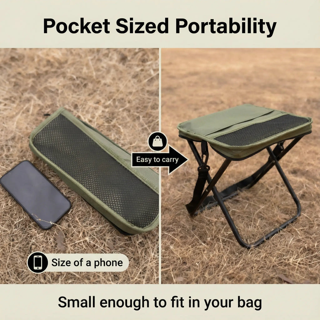 Portable Camping Stool & Folding Small Chair - Compact Folding Stool, Durable Collapsible Stool for Fishing, Hiking, BBQ, Outdoor Events